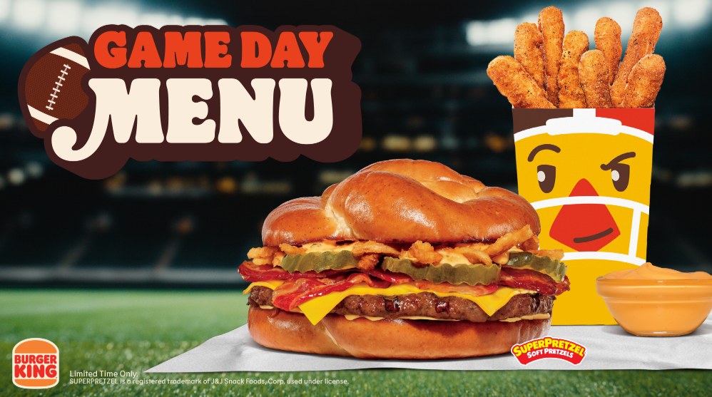 Burger King × SUPERPRETZEL Game Day Pretzel Burger + Nacho Cheese Chicken Fries
